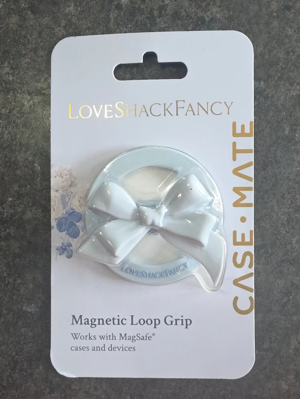 LoveShackFancy White Bow Magnetic Loop Grip Phone Accessory